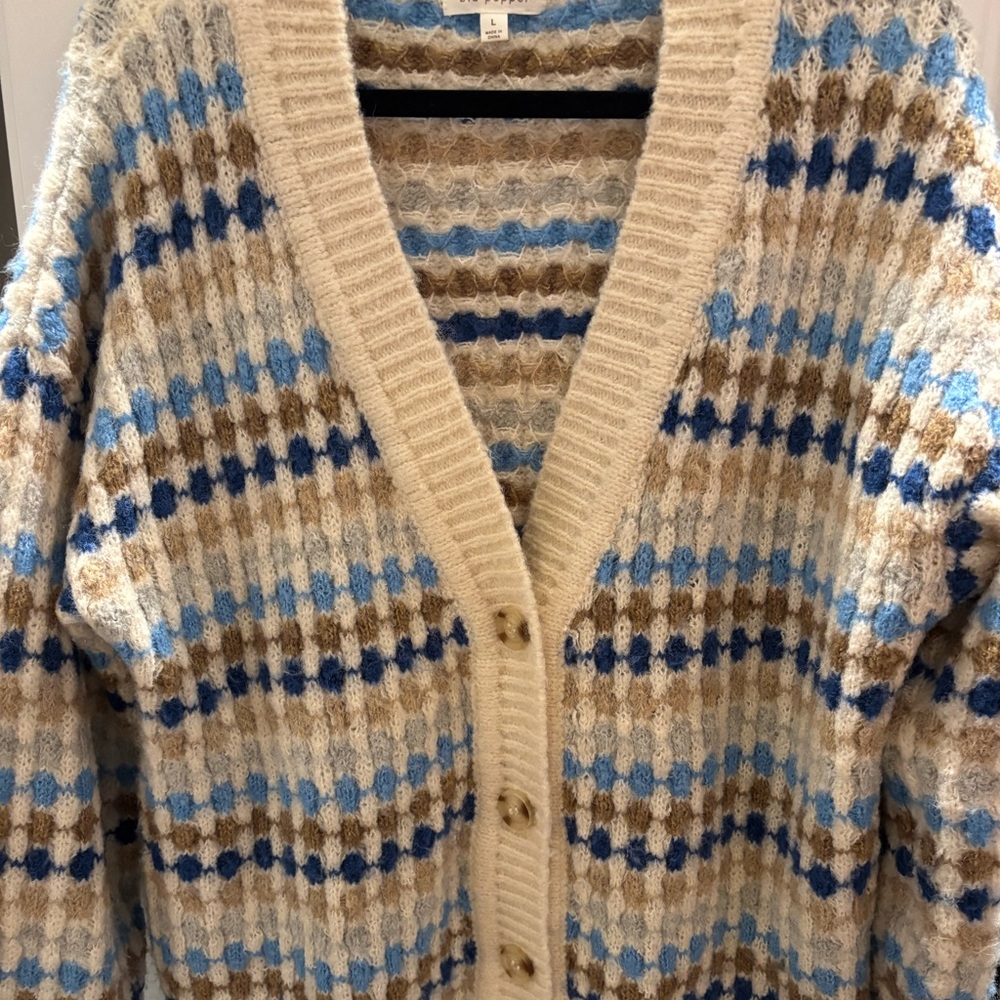 Blu Pepper Diamond Print Button Front Cardigan - Large - Picture 7 of 9